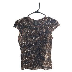 Kenneth Cole Women's Brown Sequin Short Sleeve Party Top Size S